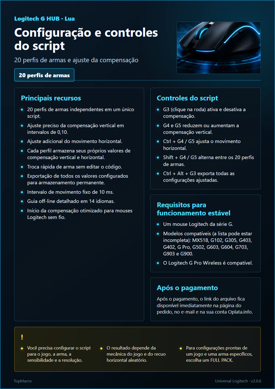 Controles da macro universal para Logitech G HUB