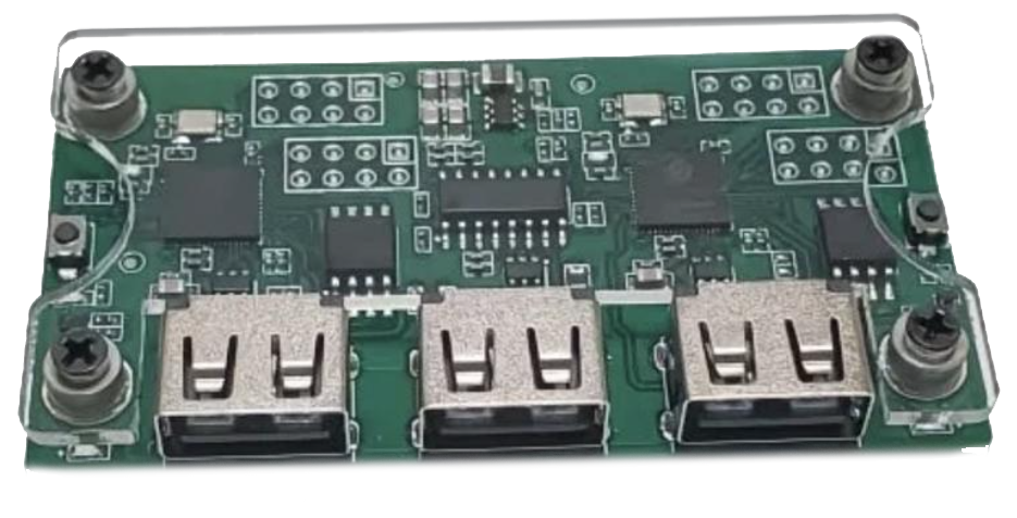 Makcu board with three USB ports and two Boot buttons